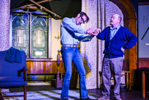 During the Bradford Little Theatre’s dress rehearsal for their upcoming play Deathtrap the main character Sidney Bruhl handcuffs a playwright who came looking for advice, find out what happens to him at 7:30 p.m. on May 17 or 18, or at 2 p.m. on May 19 at Togi’s Playhouse. Star photo by Daniella Langianese