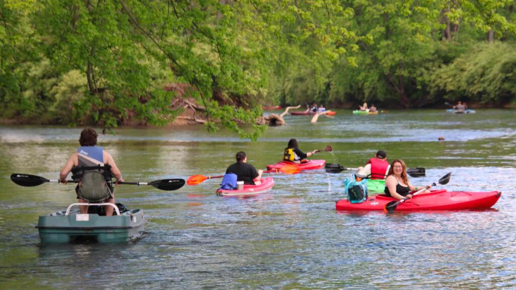 Participants in Saturday's Float the Allegheny start down the river. (Rick Miller/Olean Star)