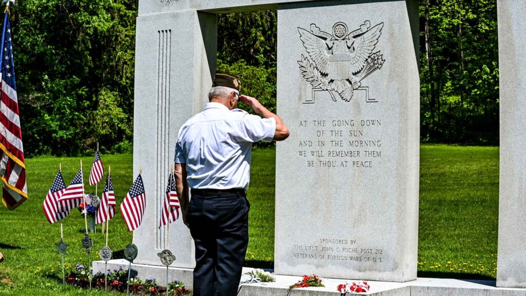 Don Salutes Memorial — (Daniella Langianese/Star News Photo)
Commander Don Langley of the Veterans of Foreign Wars, Post 212 of Bradford, saluted in honor of the memory of all soldiers lost during a Memorial Service ceremony held Sunday morning at the Willow Dale Cemetery,
