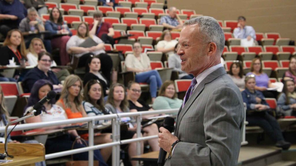 Jeffrey Winton of Chautauqua County, founder and chairman of Rural Minds, a non-profit group that focuses on advocating for mental health services in rural America, spoke Wednesday at Trauma Symposium 2024 at St. Bonaventure University. (Rick Miller//Olean Star)