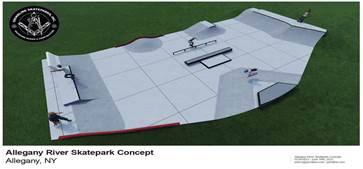 This is an artist’s rendition of the Allegany Skate Park in the Allegany River Park under construction in the village of Allegany.