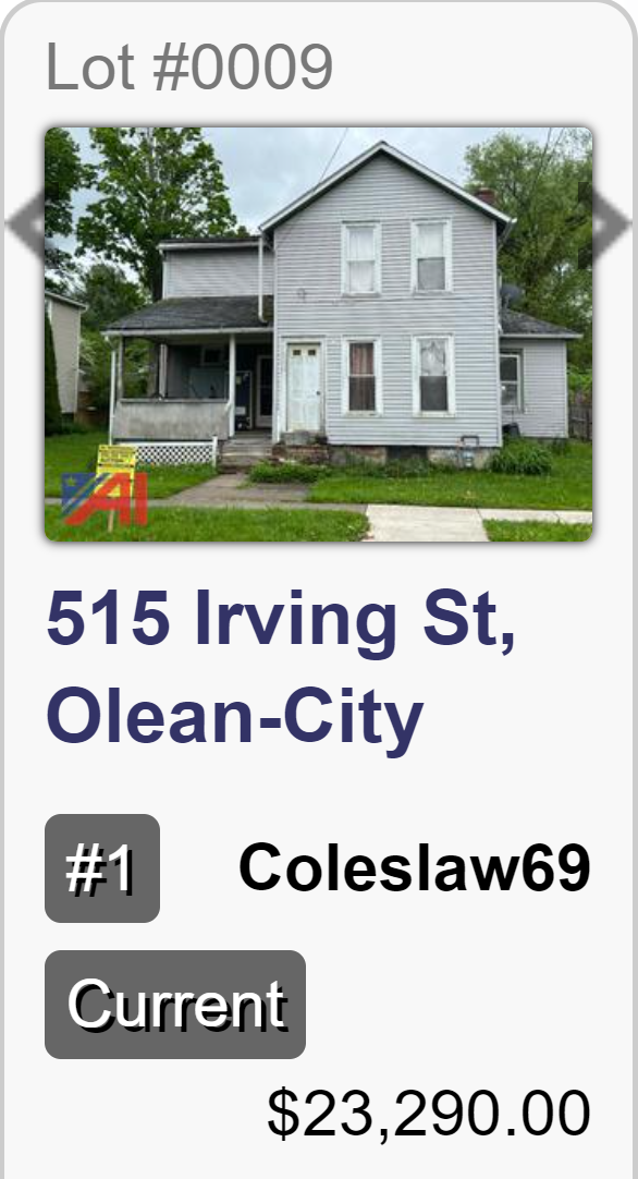Cattaraugus County sold the home of Edwin McPeak at tax auction last Thursday, June 6. He owed 6,690 in back taxes. The house sold for $23,290.