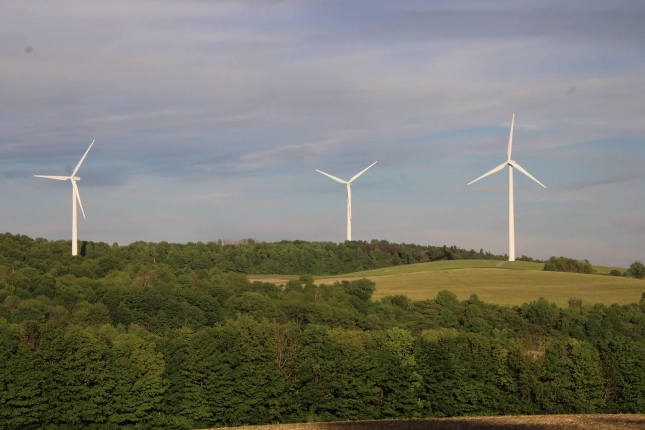 (Rick Miller/Olean Star) These wind turbines are located in the town of Stockbridge in Central New York. Cattaraugus County and Alle-Catt Wind Energy LLC have agreed on a road use agreement for construction of the 340-megawatt wind farm in five towns in Cattaraugus, Allegany and Wyoming counties.