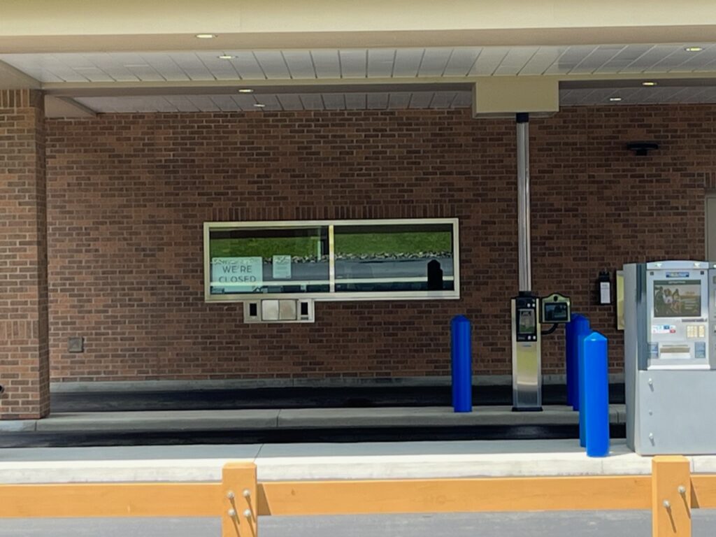 Rick Miller/Olean Star)
A sign on the drive-thru window at the High Point Federal Credit Union in Portville said 'We’re Closed’ after Friday morning’s robbery. The Portville branch remained closed today.
