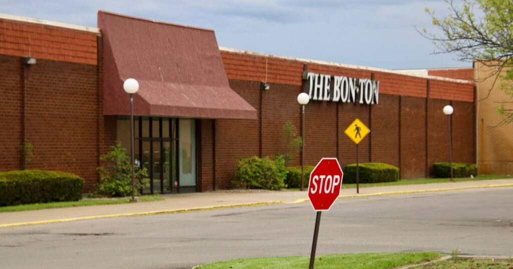 (Rick Miller/Olean Star) Olean Towne Centre is proposing a $40 million redevelopment plan for the aging Olean Center Mall, including demolition of much of the former Bon-Ton building to make way for a new entrance.