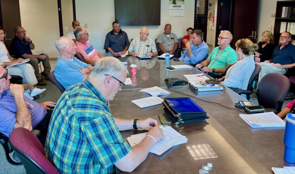 (Rick Miller/Olean Star) Members of the Cattaraugus County Legislature’s Public Works Committee were briefed Wednesday on the extent of damage from a water leak at the County Center on Tuesday. The building will remain closed until Monday. Committees met at the Public Works Facility about a mile from the County Center.
