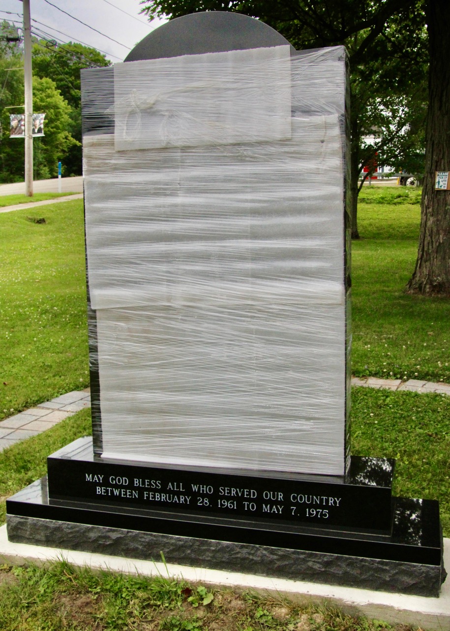 (Rick Miller/Olean Star) The new Hinsdale Vietnam Memorial in the park in front of the Hinsdale Fire Department remains covered until Saturday’s dedication.