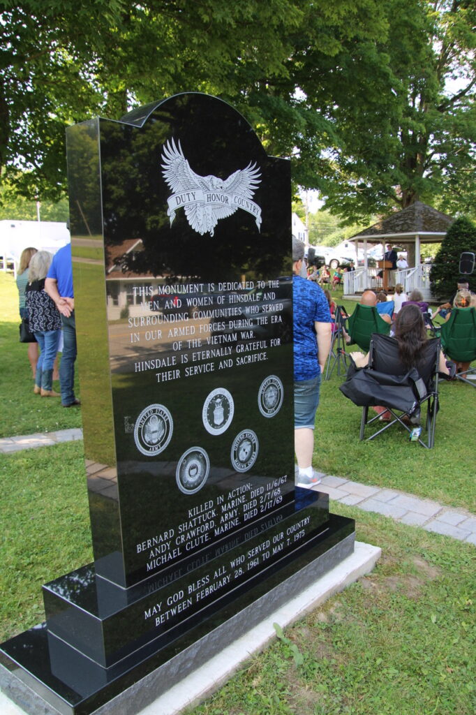 (Rick Miller/Olean Star) The new Hinsdale Vietnam Memorial in Town Park was dedicated Saturday in front of about 150 people.