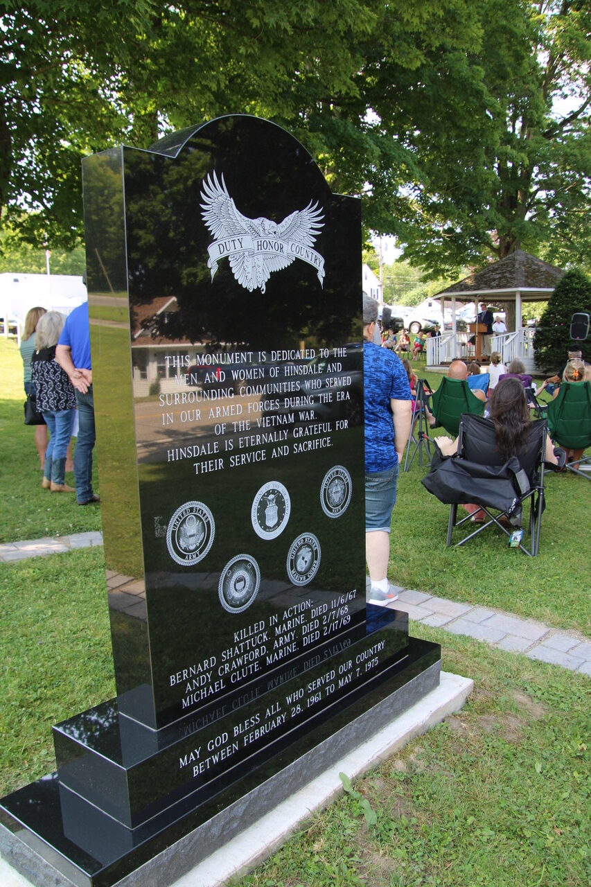 (Rick Miller/Olean Star) The new Hinsdale Vietnam Memorial in Town Park was dedicated Saturday in front of about 150 people.