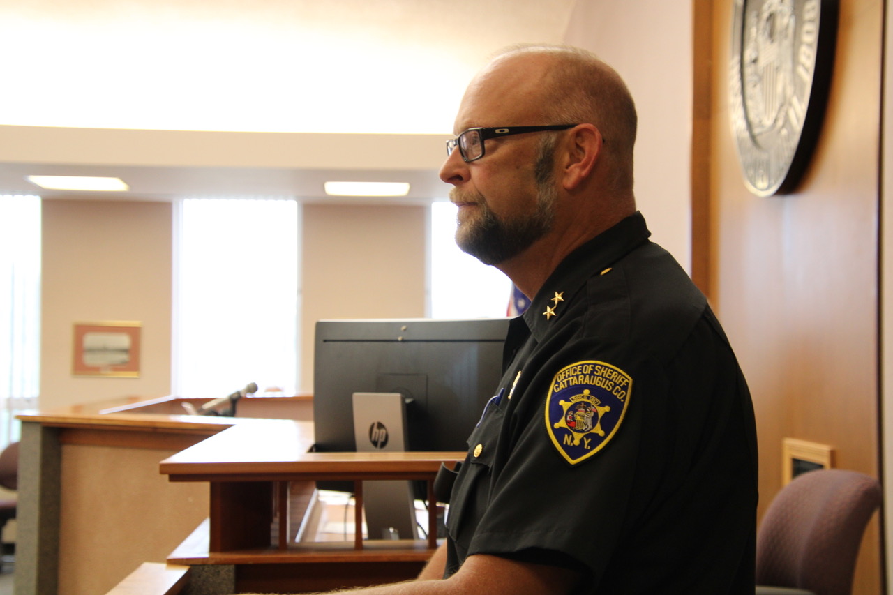 (Rick Miller/Olean Star) Cattaraugus County Undersheriff Eric Butler updated county lawmakers on the arrest of Edward Kindt in Salamanca on July 24 after he absconded from parole oversight in Duchess County six days earlier.