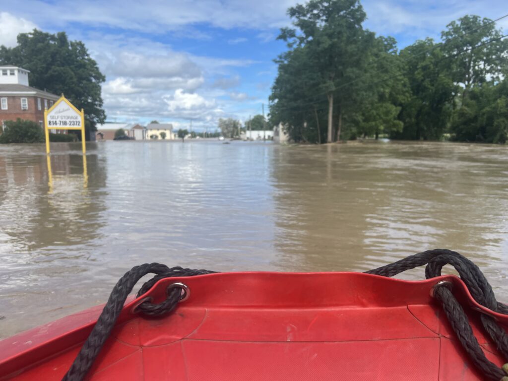 (Olean Swift Water Team) This was the view from the Olean Fire Department's Swift Water Team on the water at Knoxville, where floodwater rushed through the downtown area. The team was deployed Friday afternoon and returned later that night.