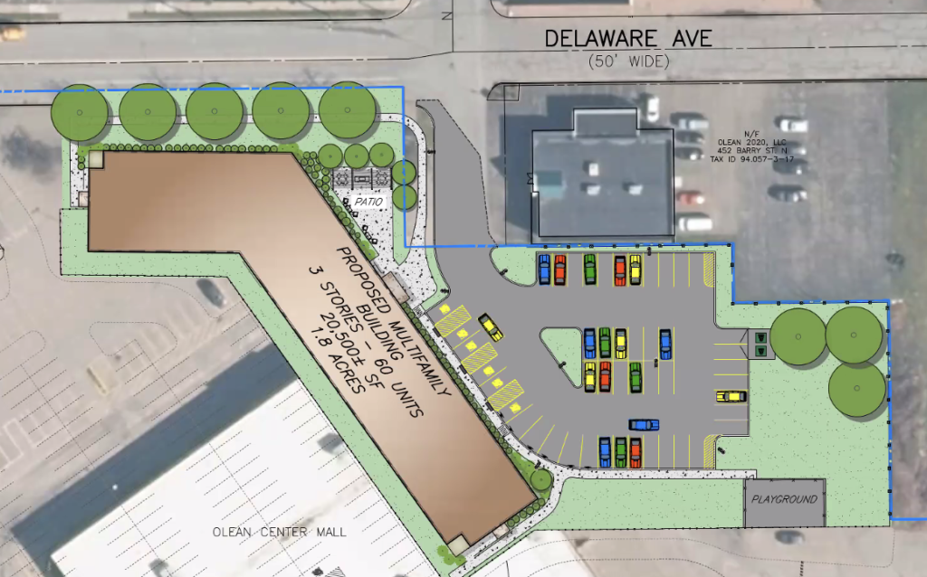 (People Inc.)
A PILOT for a 60-unit apartment complex to be located behind the existing Olean Center Mall was approved by the Olean Common Council Tuesday. The apartment complex will be located just north of the mall.