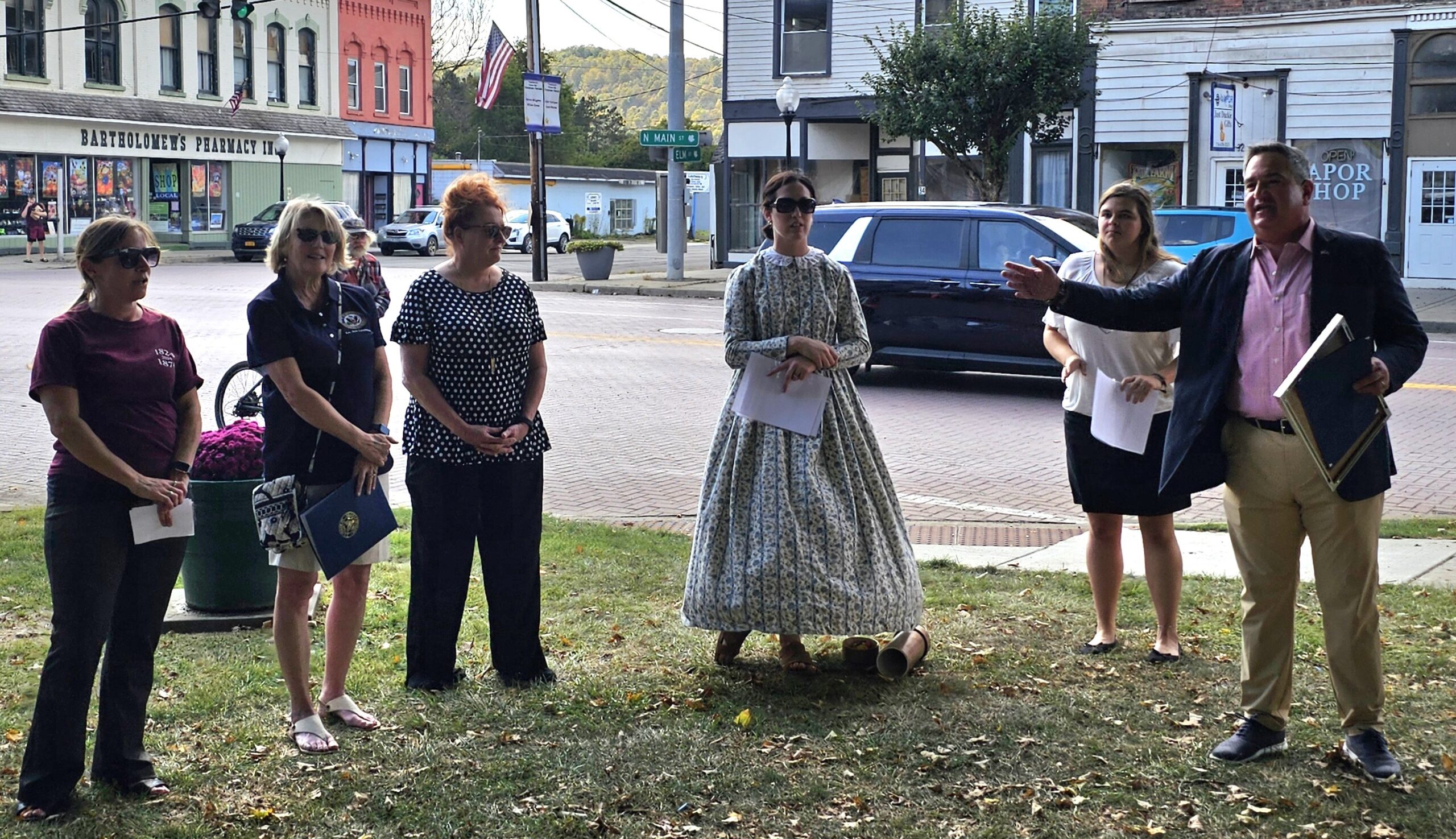 (Photo provided) State Sen. George Borrello (right) presents proclamations to Franklinville town and village officials for their Bicentennial and Sesquicentennial celebrations Sept. 22. Others from left are: