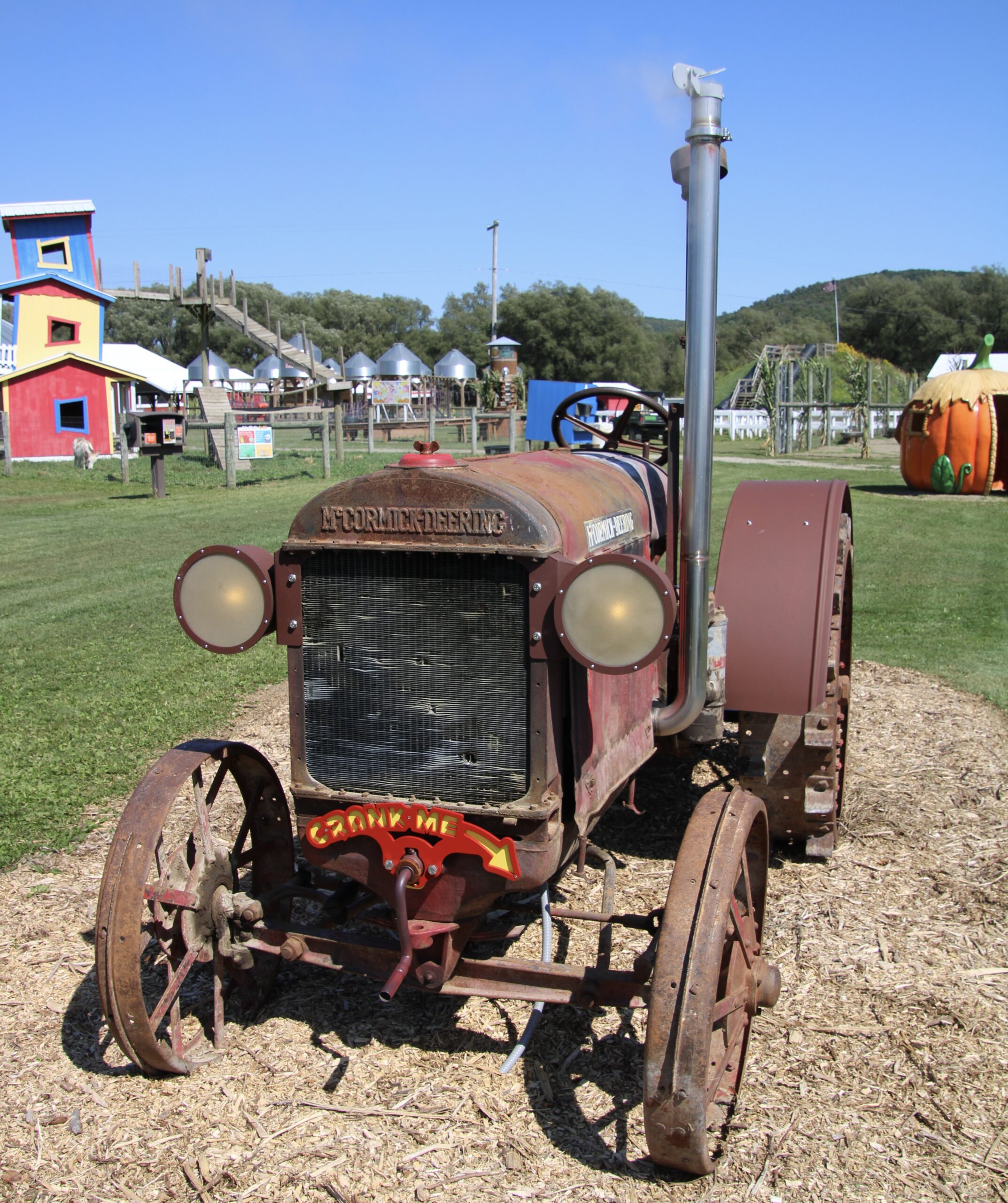 (Rick Miller/Olean Star) Crank up this interactive antique tractor at Pumpkinville.