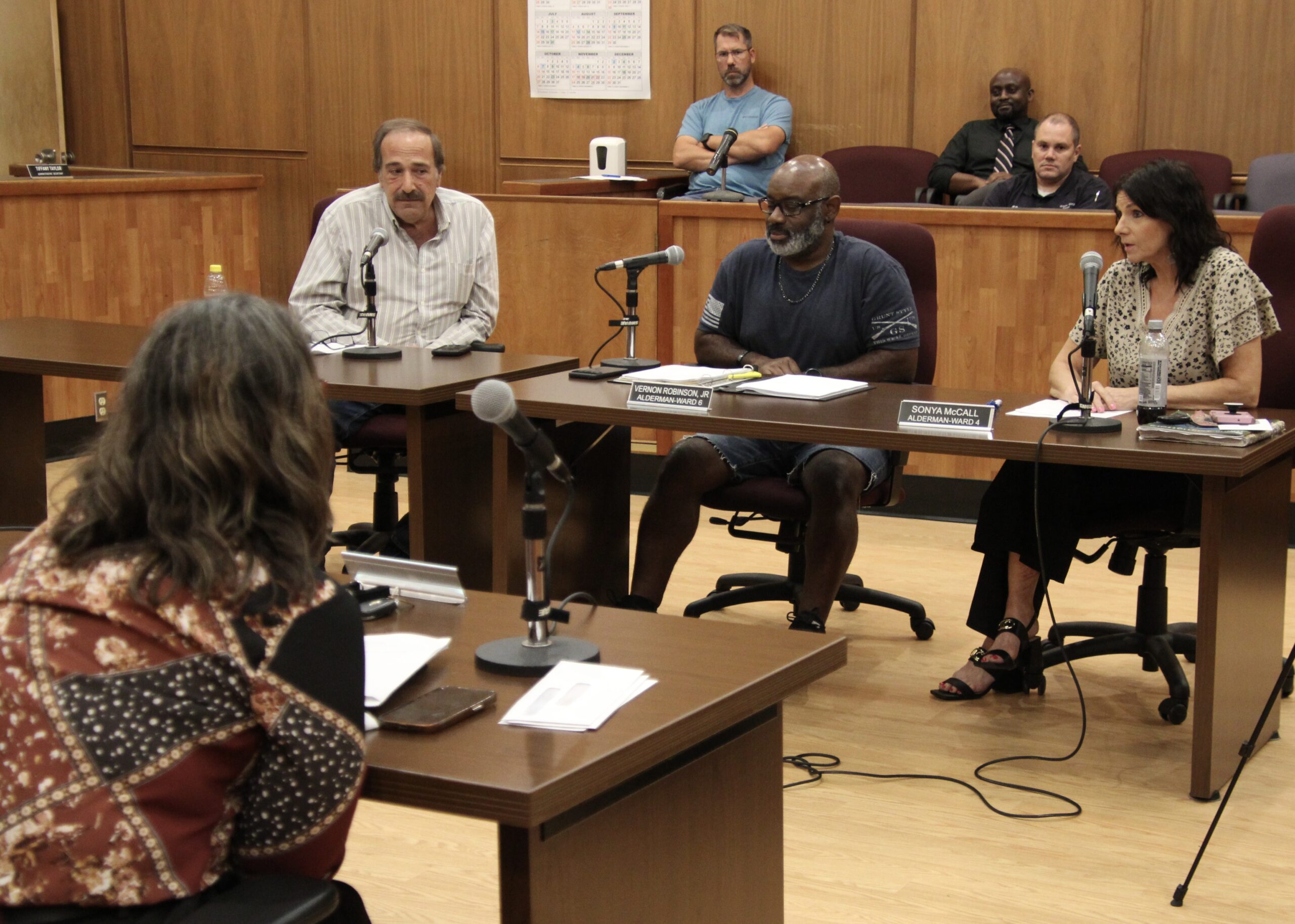 Members of the Olean Common Council talked about concerns over people living in side yard camping tents at Tuesday night’s Public Safety Committee meeting. From left are Aldermen David Anastasia, D-Ward 7; Vernon Robinson Jr., I-Ward 6, and Sonja McCall, D-Ward 4.