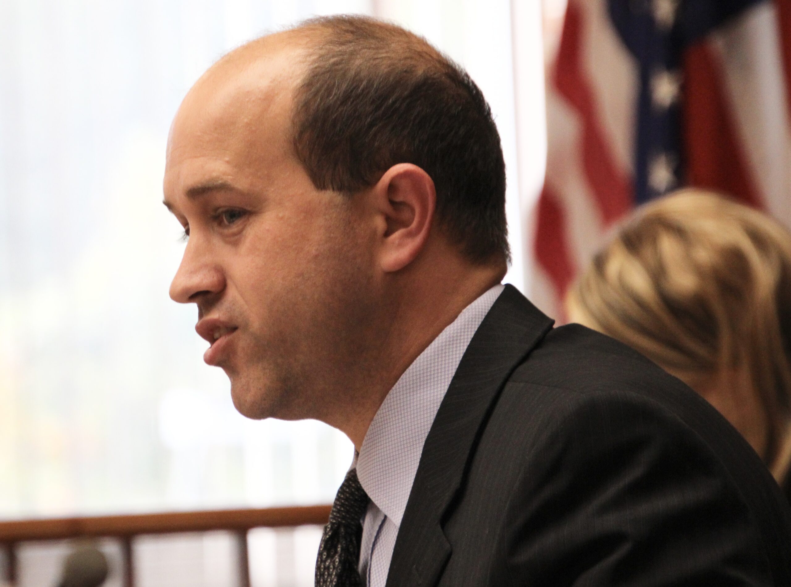 (Rick Miller/Olean Star) Cattaraugus County Legislature Chairman Andrew Burr sponsored an immediate resolution eliminating 17 nursing home jobs Wednesday.