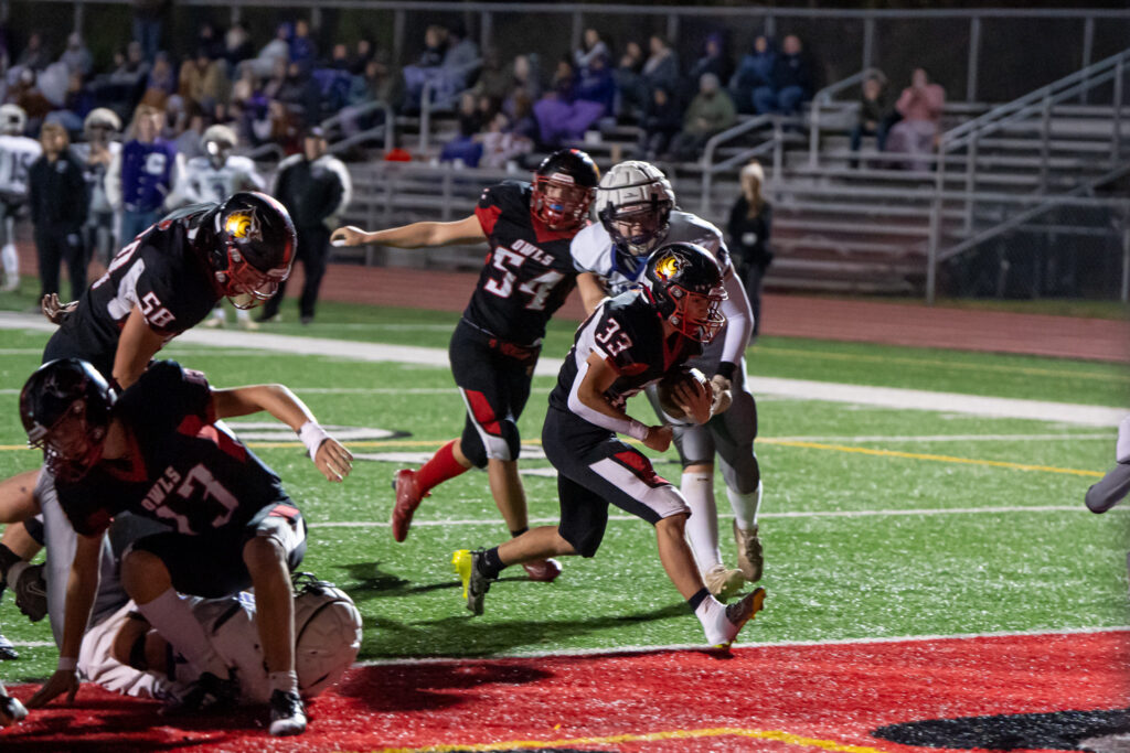 Photo by Hunter O. Lyle Bradford’s Tommy Langdon finds a gap and rushes in for a touchdown during the Owls’ 71-13 win over Coudersport on Friday.
