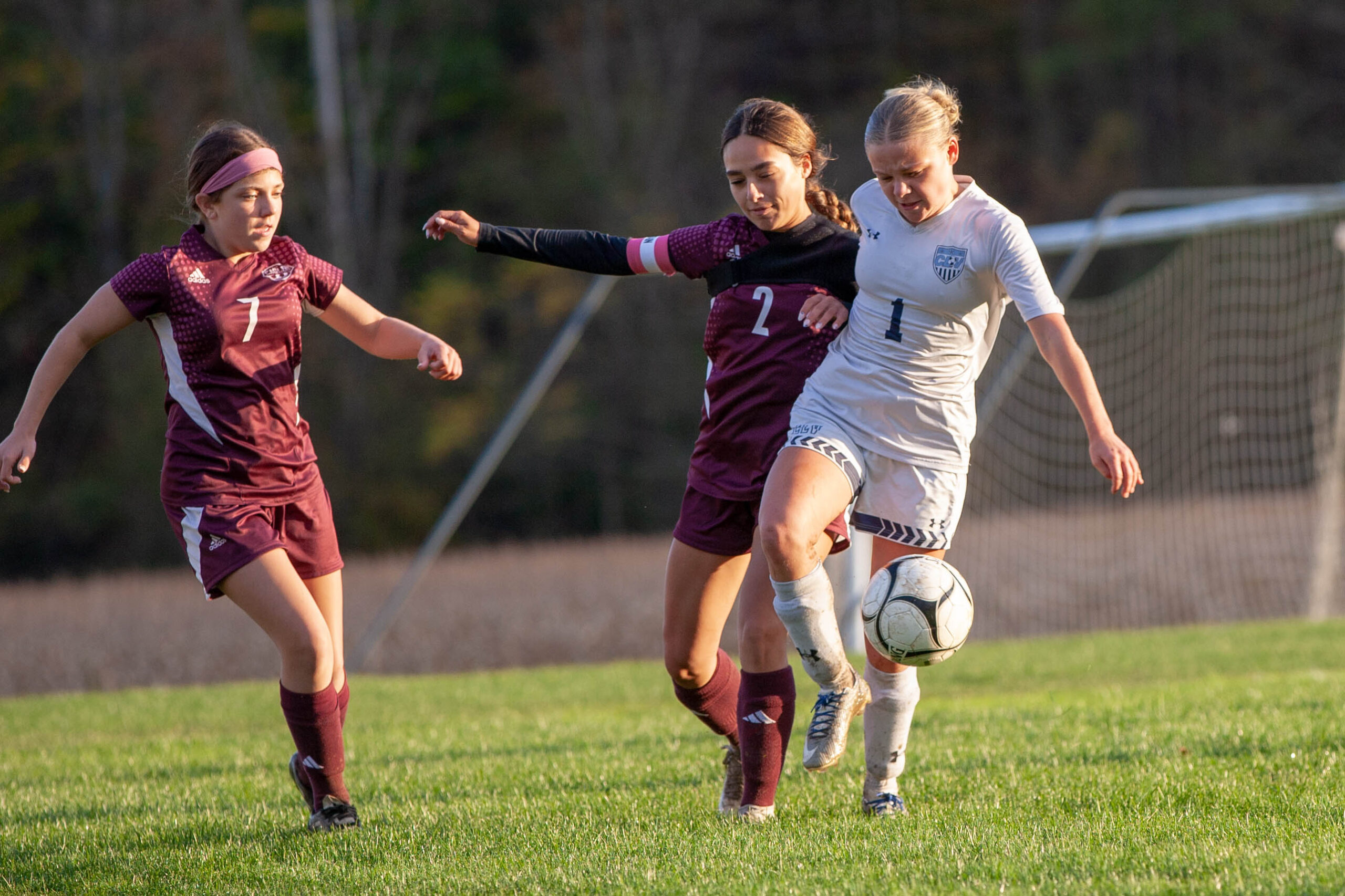 Photo by Bob Crandall Addie John battles for possession against Catt-Little’s Makenzie Harvey during the Lady Eagles' 7-0 win. John ended with two goals and an assist.