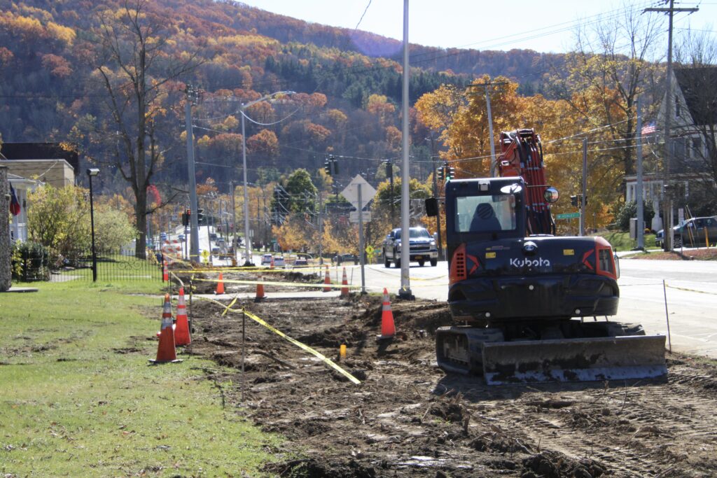 (Rick Miller/Olean Star)  Work continues on sidewalks along South Union Street as part of the $3 million Walkable Olean IV
project.