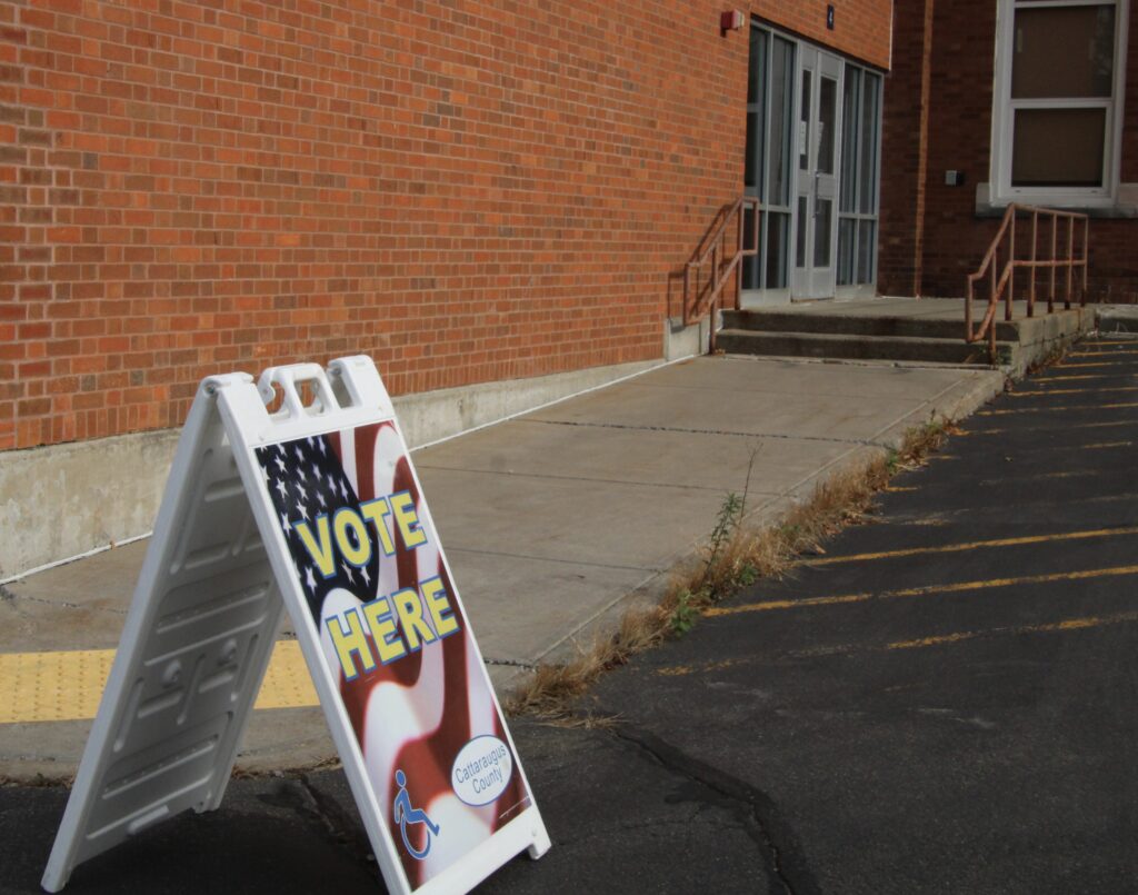 (Rick Miller/Olean Star) This sign is outside the Cattaraugus County Board of Elections office in LIttle Valley at the former elementary school on Rock City Street.