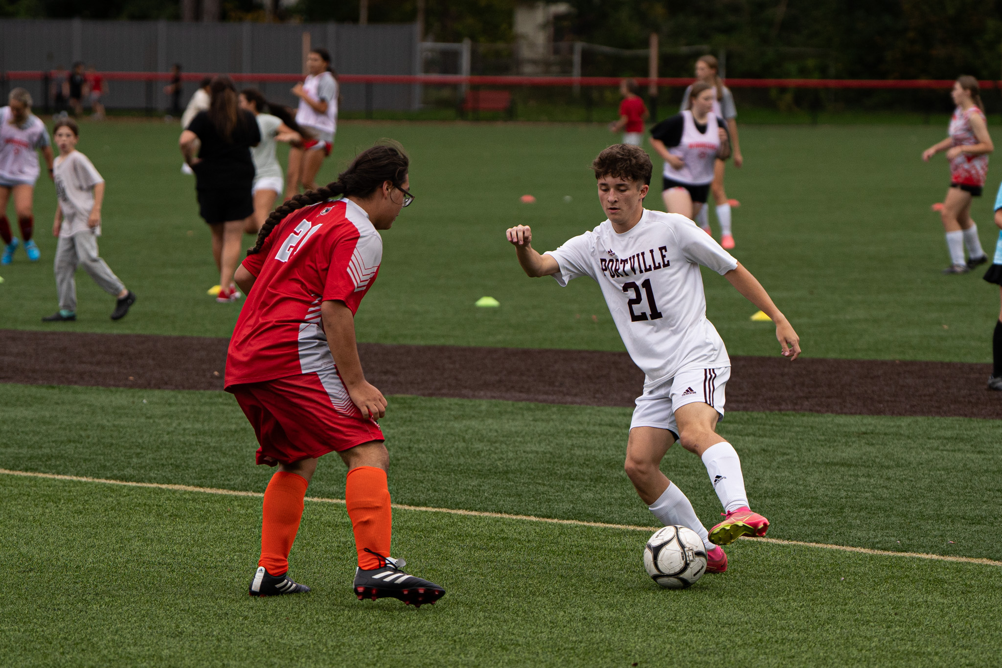 Photo by Hunter O. Lyle Connor Roulo dribbles around Salamanca-Cattaraugus Little Valley’s Oram Jackson.