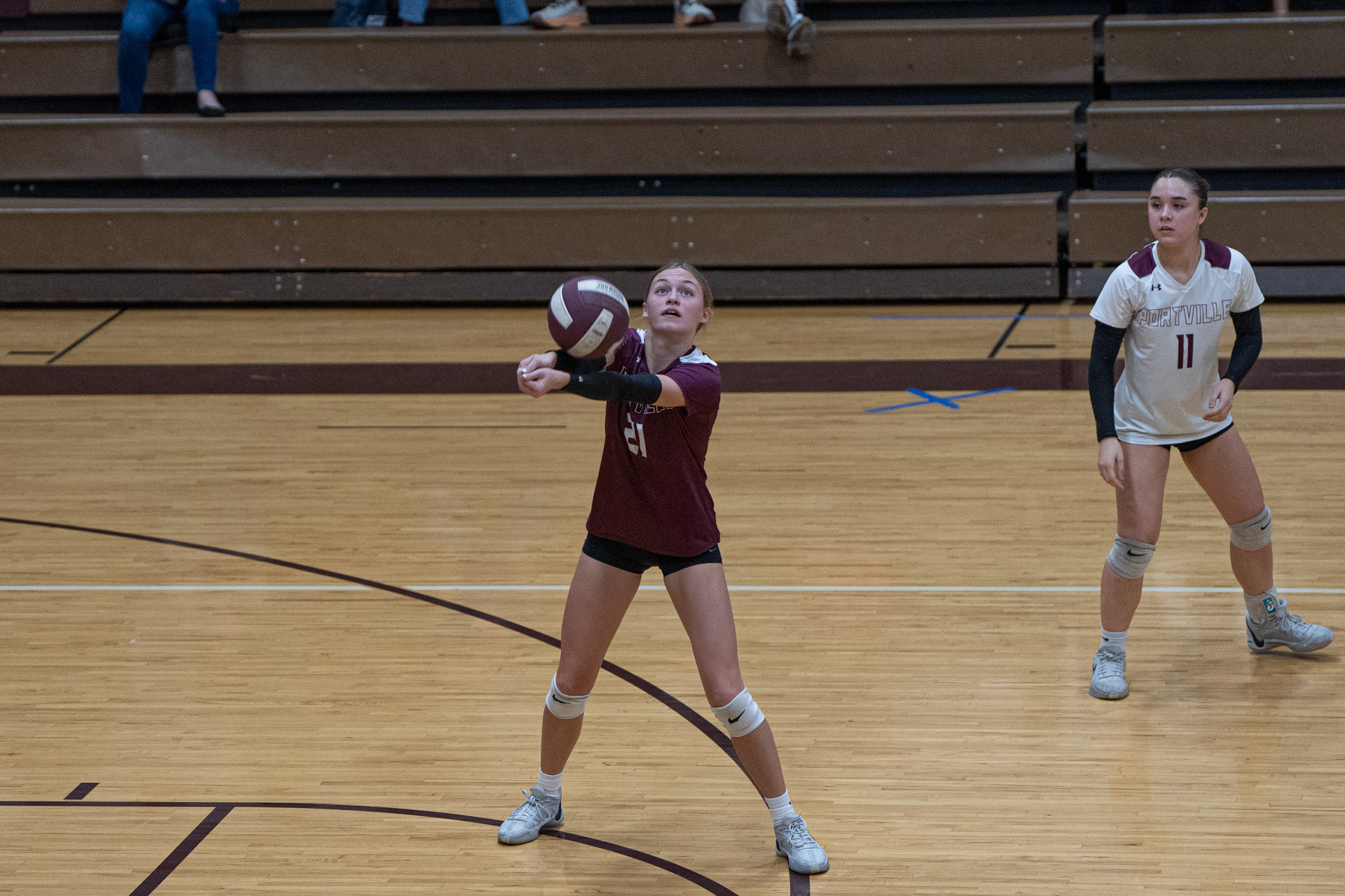 Photo by Hunter O. Lyle Portville’s Laney Vincent returns a ball over the net during the Lady Panthers’ sweep of Randolph in the Section VI Class C quarterfinals.