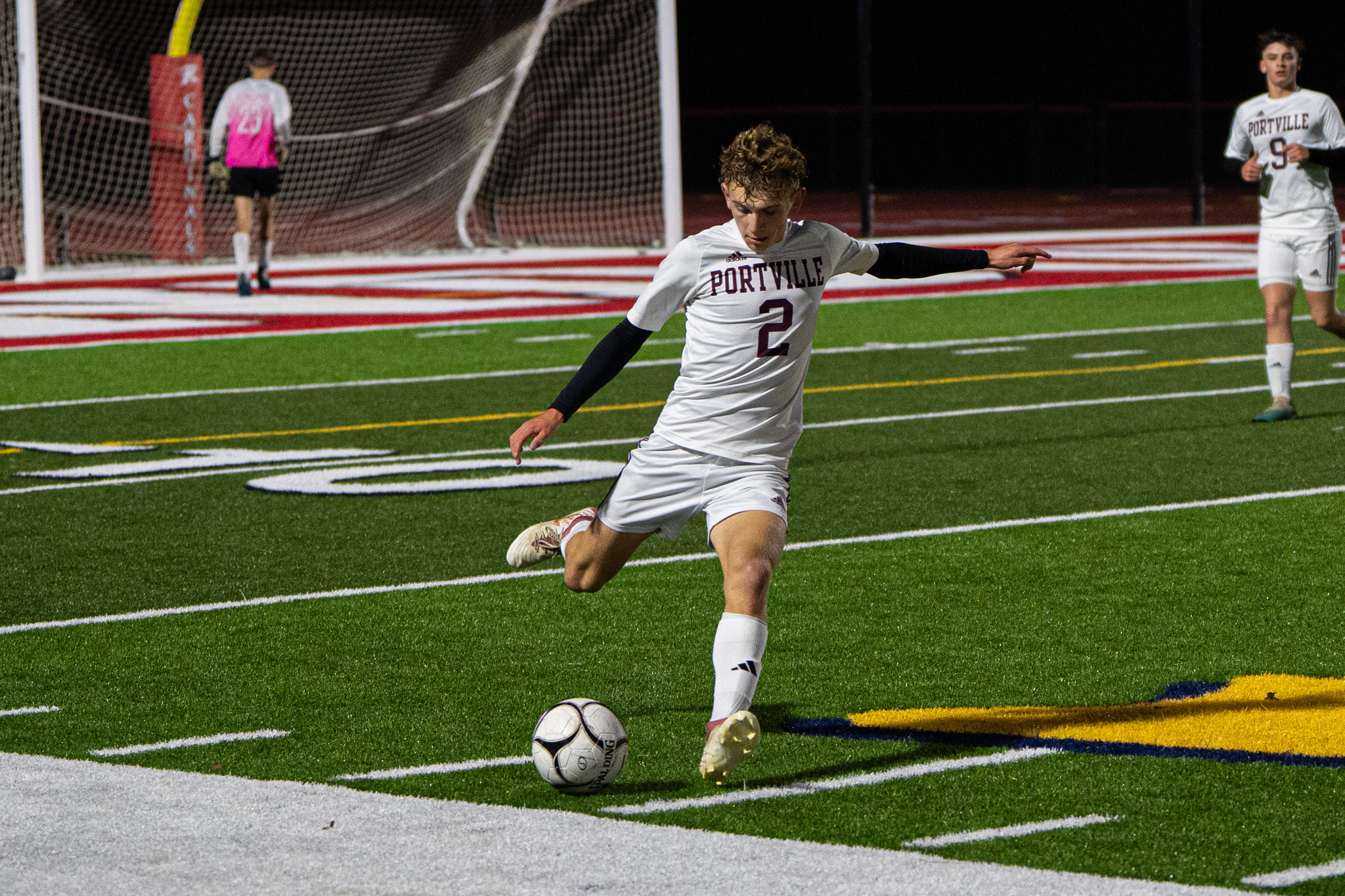 Photo by Hunter O. Lyle Portville’s Brady German clears a ball downfield during the Panthers’ 2-0 win over Randolph. German scored the game-sealing goal in the 62nd minute.