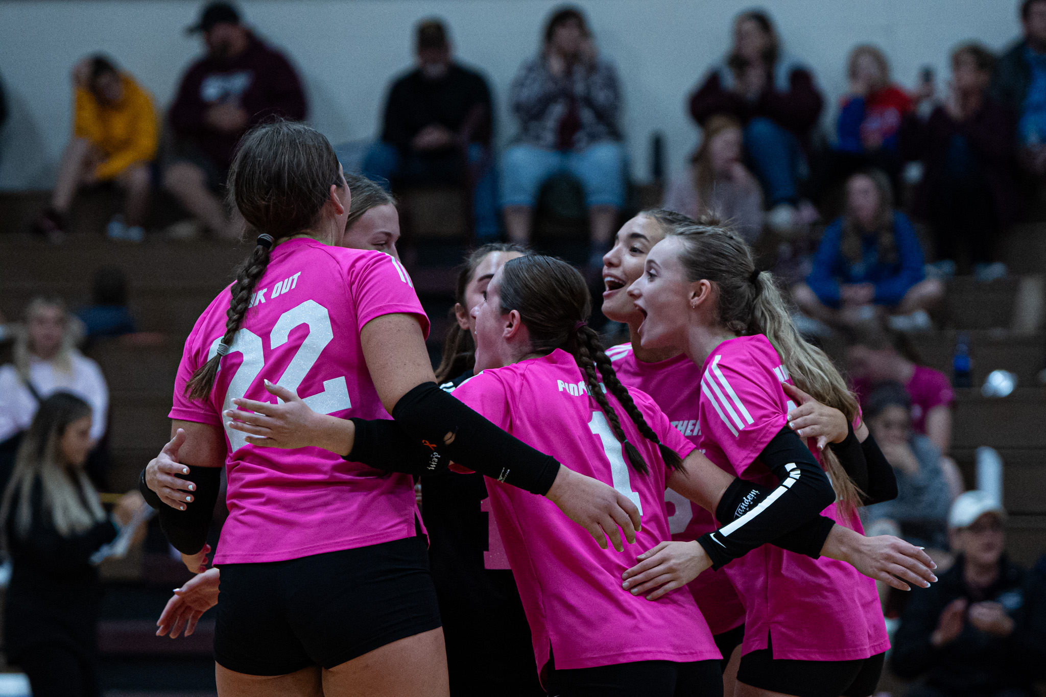 Photo by Hunter O. Lyle The Lady Panthers celebrate after completing the season sweep of Falconer.