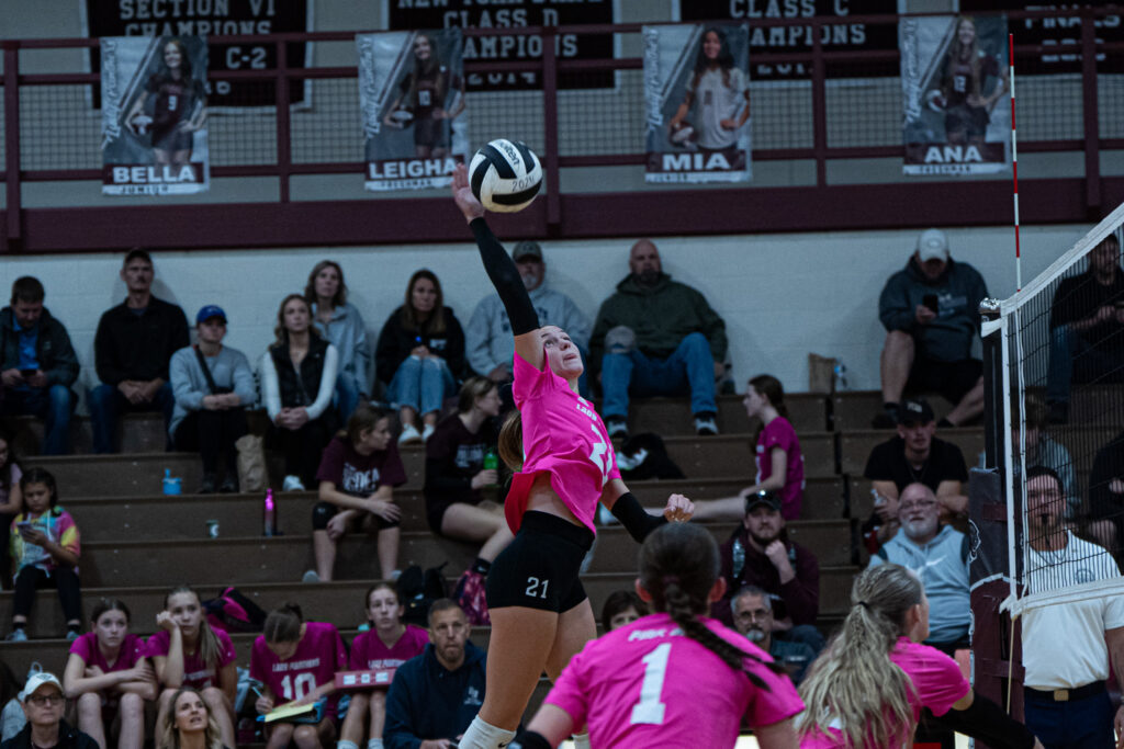 Photo by Hunter O. Lyle Laney Vincent soars for a powerful spike during the Lady Panthers’ sweep of Falconer.