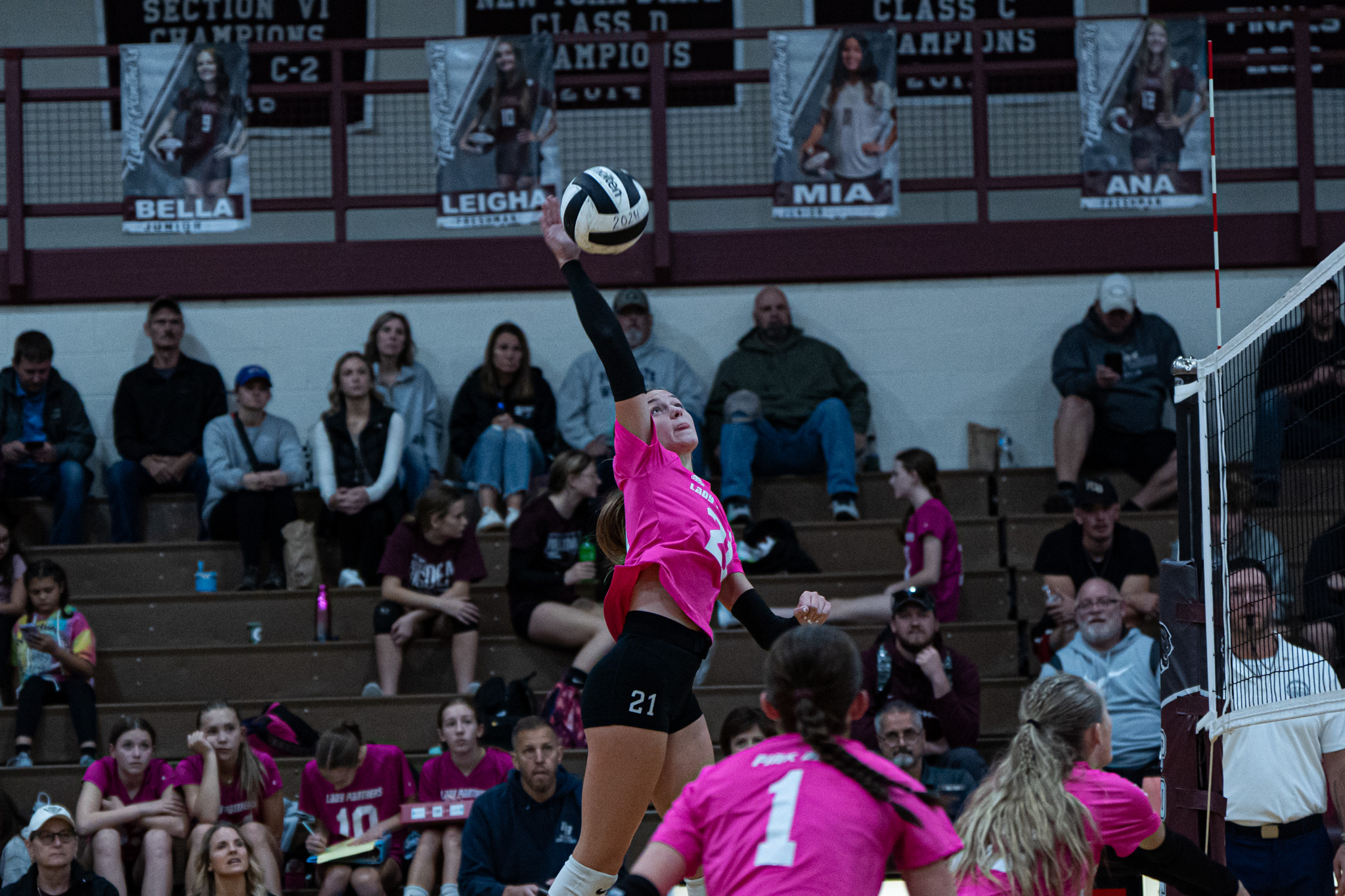 Photo by Hunter O. Lyle Laney Vincent soars for a powerful spike during the Lady Panthers’ sweep of Falconer.