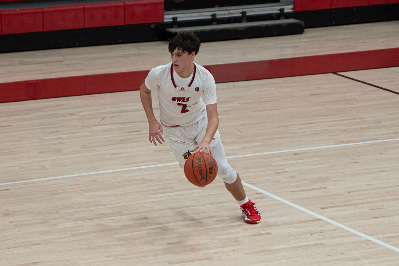 Bradford's Evan Troisi takes the ball down court during the Owls' win over Punxsy last Thursday. On Monday, he scored a team-high 14 points in the team's win over Port Allegany. | File photo by Hunter O. Lyle