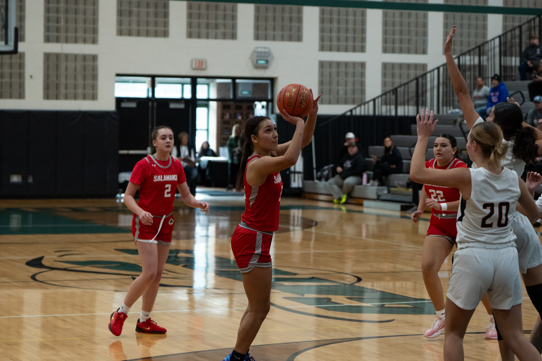 Salamanca's Leilene McComber takes a mid-range jumper during the Lady Warriors' 57-47 loss to Port Allegany. | Photo by Hunter O. Lyle