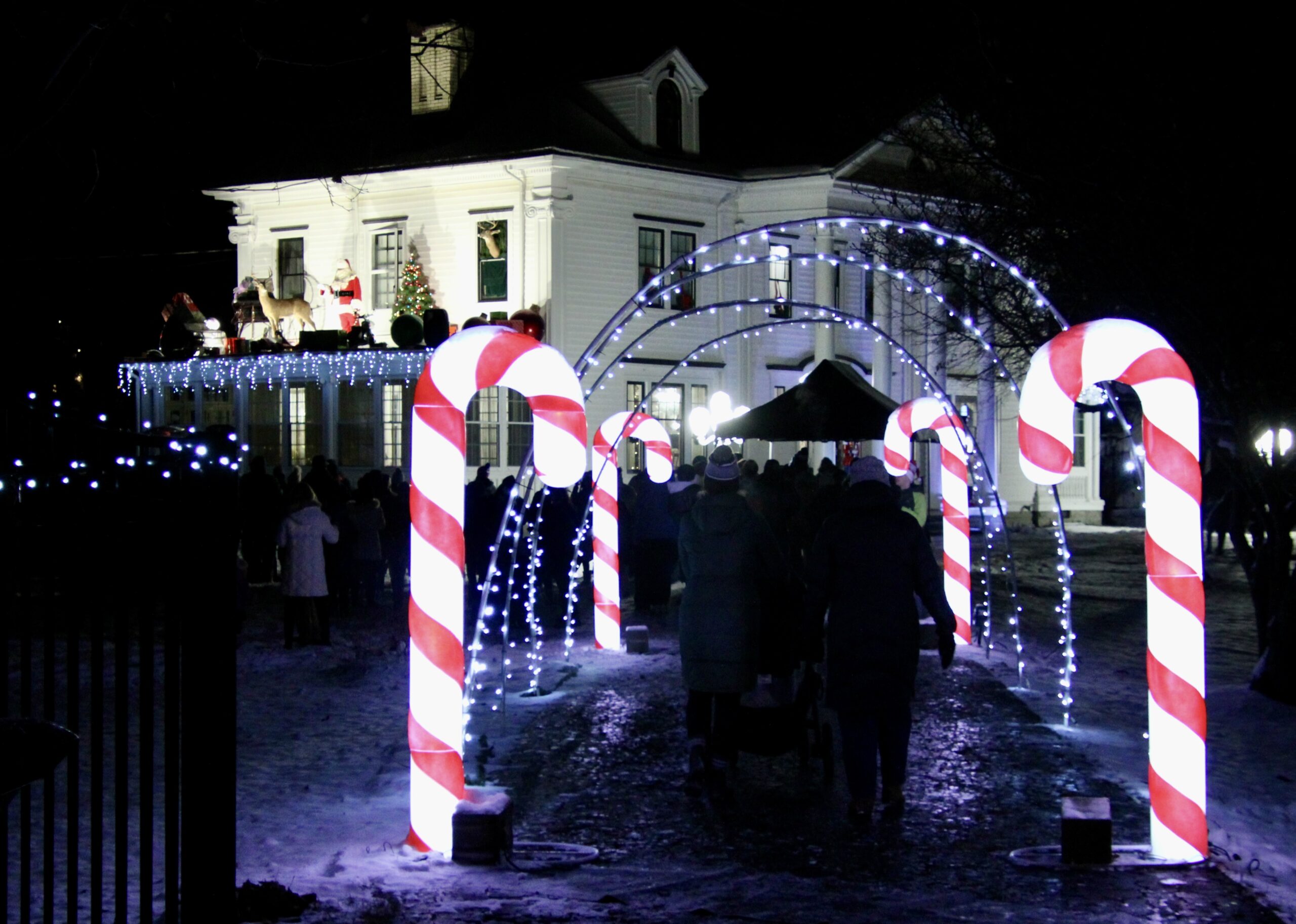 (Rick Miller/Olean Star) Giant candy canes line the sidewalk at 660 Main St., Olean Saturday leading to the home where Santa Claus was speaking to an audience of about 250 children and their parents.
