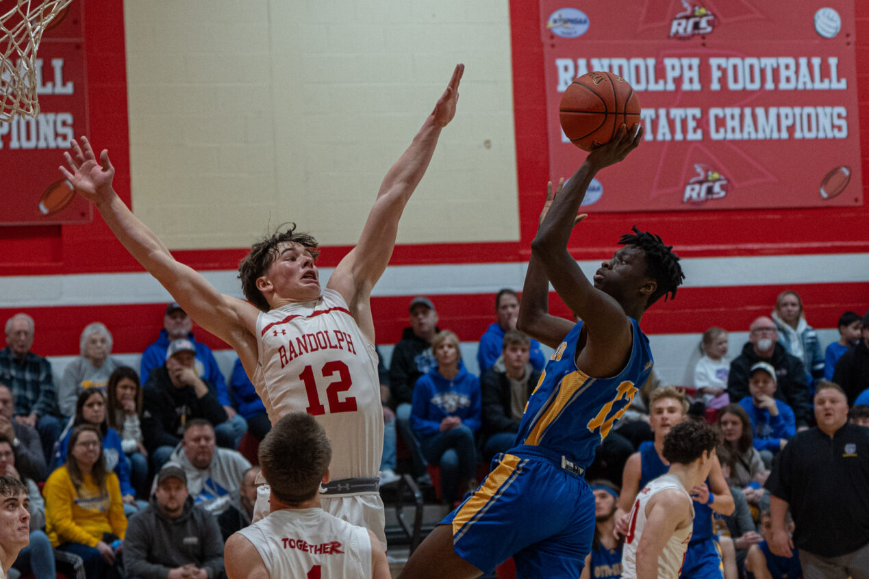 Otto-Eldred's Shene Thomas rises up for a contested jumper close to the rim. Thomas carried the Terrors through offensive struggles, ending with a team-high 20 points. | Photo by Hunter O. Lyle