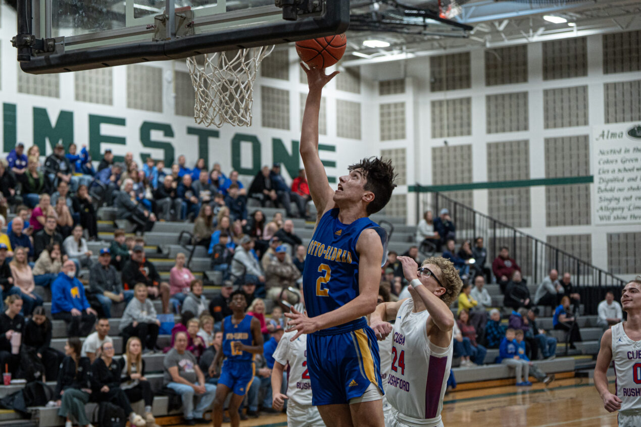 O-E's Davey Schenfield goes up for a layup during the Terrors' win over Cuba-Rushford during the DeCerbo Memorial Showcase. On Thursday, Schenfield scored a career-high 27 points. | Photo by Hunter O. Lyle