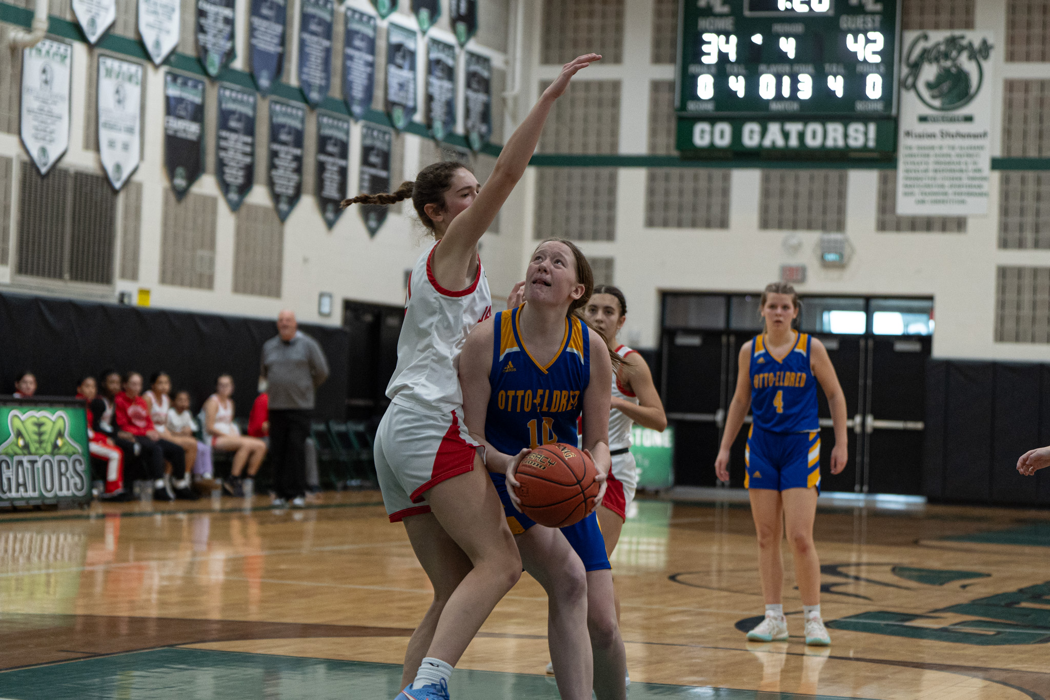 Otto-Eldred's Addie Bell goes up for a layup in the Lady Terrors' win over Jamestown on Saturday, Dec. 28. On Tuesday, Bell was one of five Lady Terrors to end in double-digit scoring in their win over Smethport. | File photo by Hunter O. Lyle