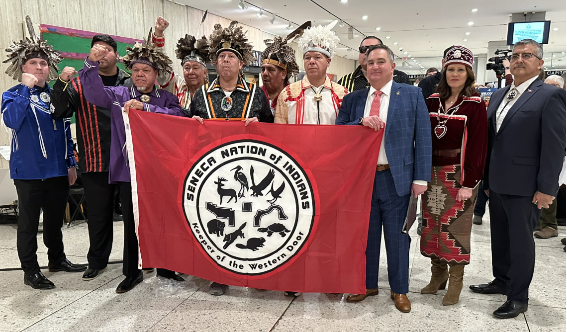 Seneca Nation President J. Conrad Seneca and members of the Tribal Council met with State Sen. George Borrello when they visited Albany for Gov. Kathy Hochul’s State of the State Address.