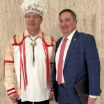 Seneca Nation President J. Conrad (left), who met with State Sen. George Borrello in Albany last week, accused New York of dragging its feet on gaming compact negotiations.