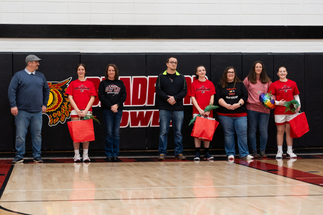 Ahead of the game against DuBois, the Bradford girls' basketball team honored their three seniors. Pictured here is Mallory Craig (left to right), Mackenzie Taylor and Alyssa Johnson. | Photo by Hunter O. Lyle