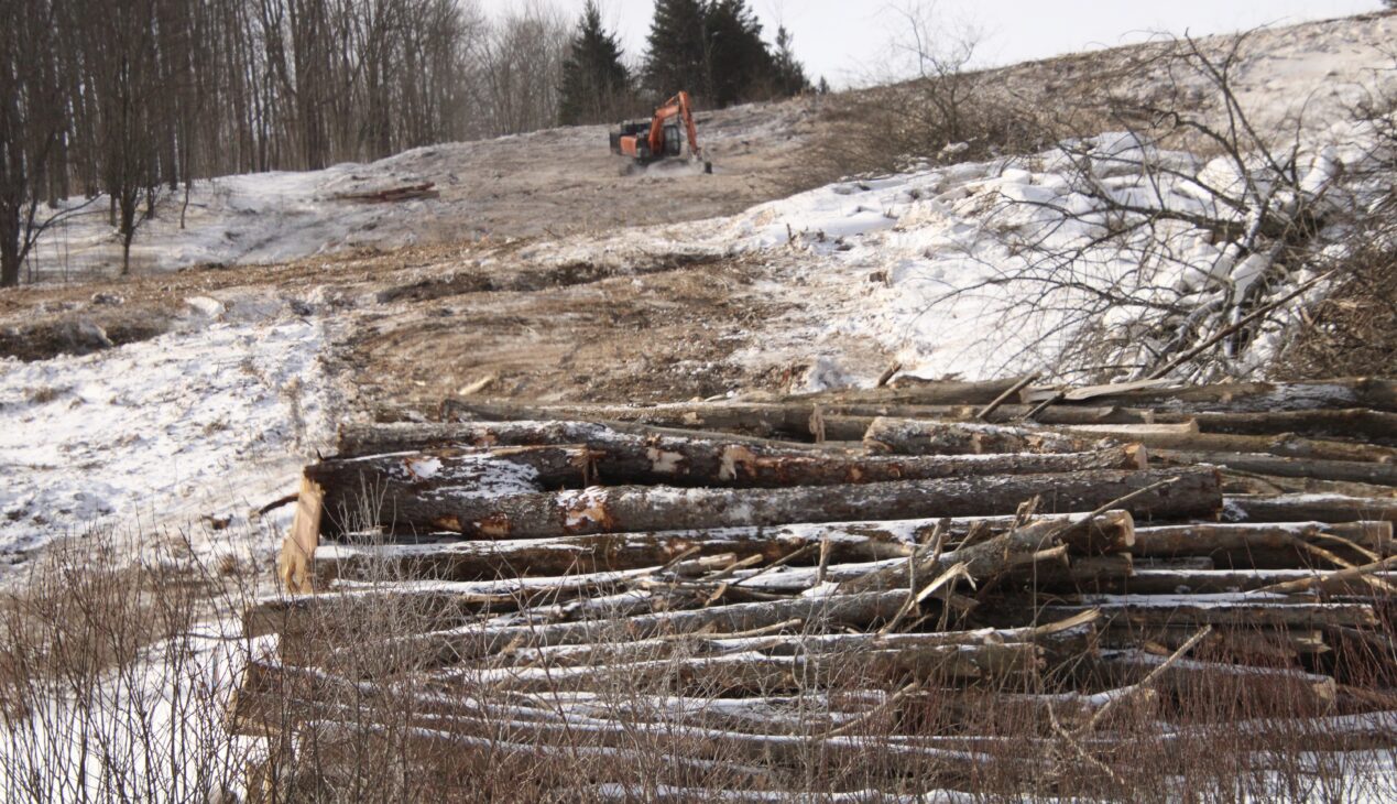 (Rick Miller/Olean Star) Heavy Equipment clears a hillside along Route 98 in the town of Freedom Friday for a power line for the Alle-Catt Wind Farm.