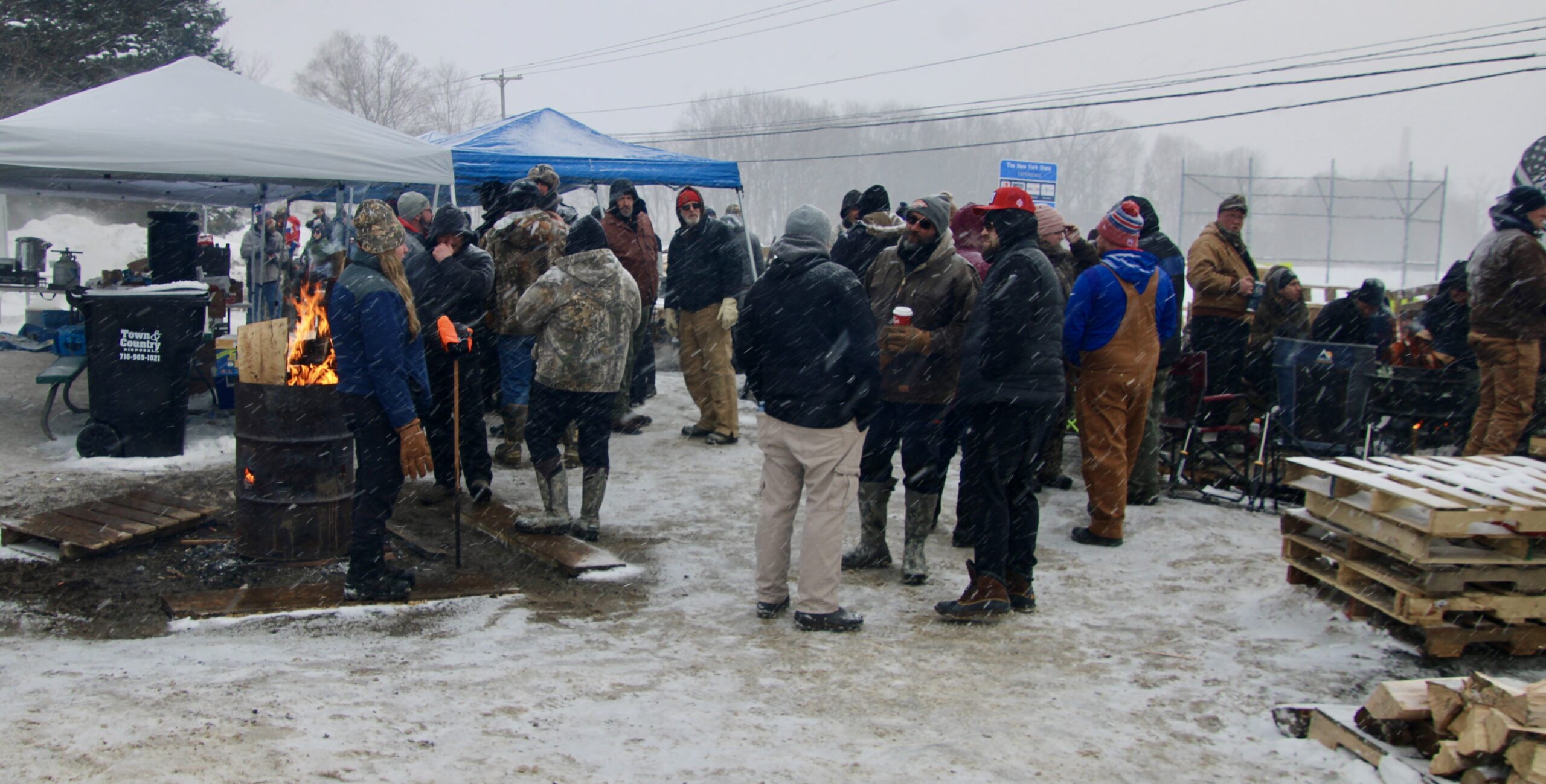 (Rick Miller/Olean Star) Striking corrections officers at their strike headquarter across Route 62 from the Collins Correctional Facility north of Gowanda on Thursday. The community has been supporting the strikers with food, shelter and wood to help keep warm on the picket line.