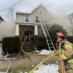 Olean firefighters battle a blaze Thursday morning at 119 N. Sixth St. Two firemen suffered minor injuries. The cause of the fire is under investigation. (Olean Fire Department Photo)
