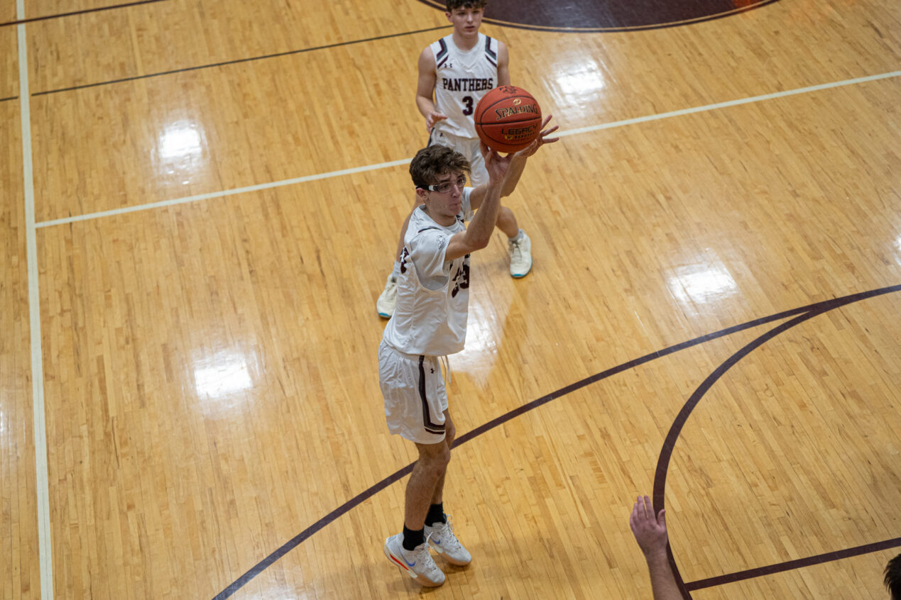 Chase Armstrong shoots from within the arc during Portville's loss to the Knights on Tuesday. | Photo by Hunter O. Lyle