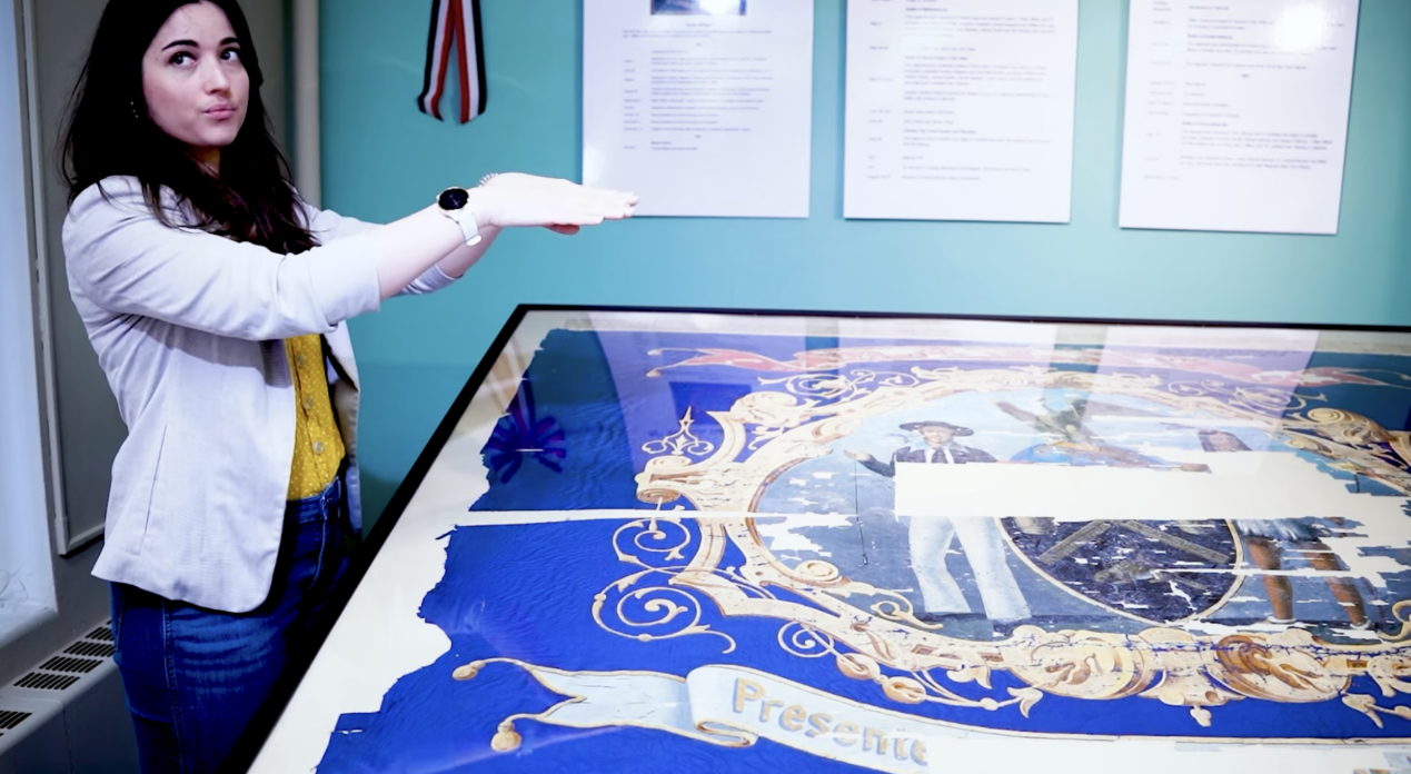 (Cattaraugus County Museum) Katya Zinsli, a graduate of the Art Conservation Department at Buffalo State SUNY, led restoration efforts on the 37th Regiment Presentation Flag for the Cattaraugus County Museum.