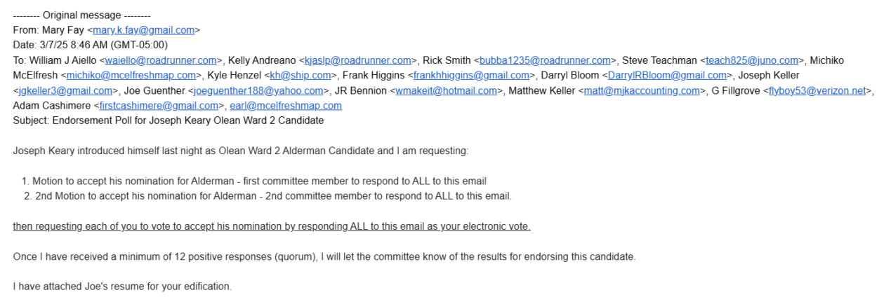 March 7, 2025 emailed endorsement poll
