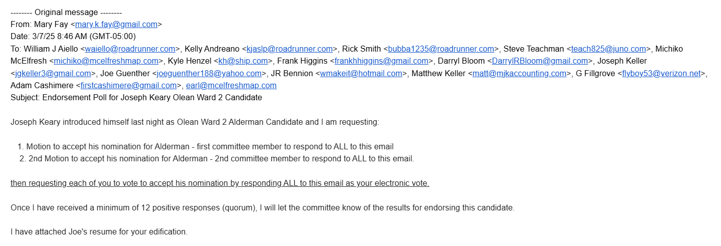 March 7, 2025 emailed endorsement poll