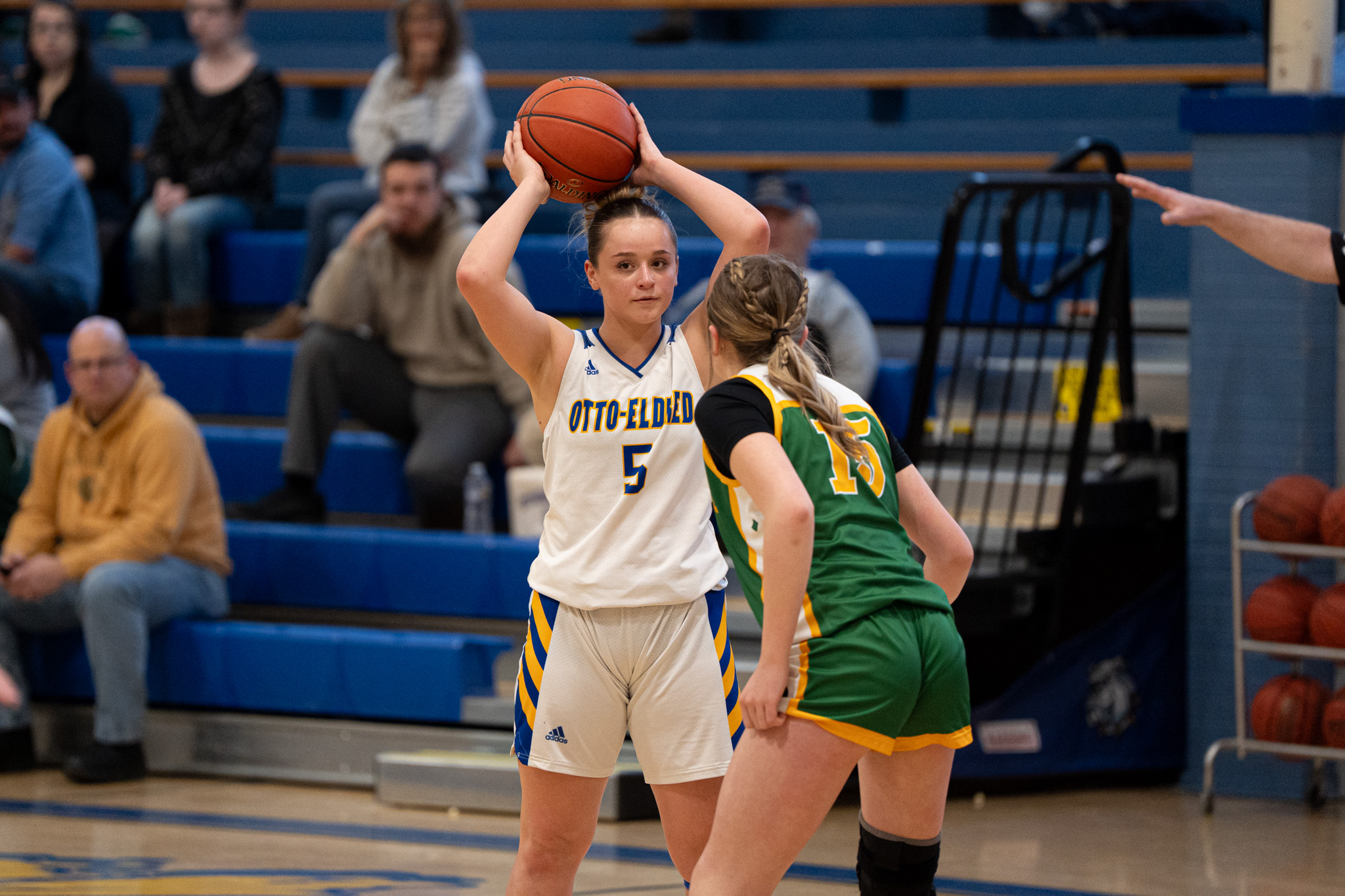 FILE: Carrie Drummond scans the floor during the Lady Terrors' first round win over Geibel Catholic. On Thursday, Drummond scored eight points in O-E's season-ending loss to Williamsburg in the PIAA second round. | File photo by Hunter O. Lyle