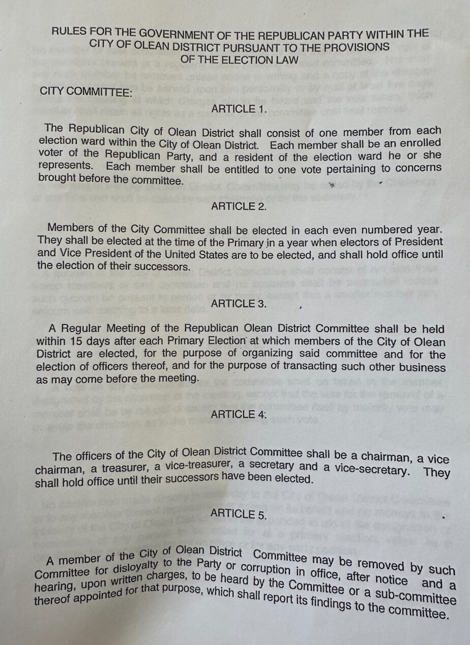 Olean City GOP Bylaws Page 1 (Maybe)
