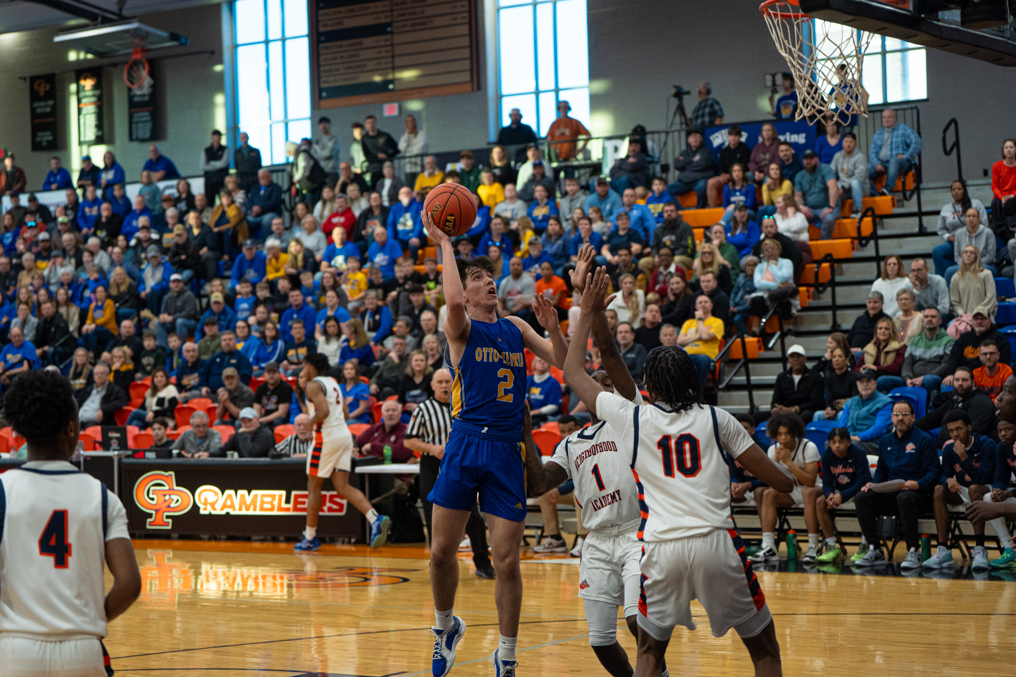 Otto-Eldred's Davey Schenfield stops and pops for a post hook during the Terrors' season-ending loss to the Neighborhood Academy in the PIAA semifinals. | Photo by Hunter O. Lyle