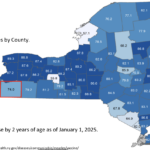 (NYS Health Department) NYS Health Department map of the state shows Cattaraugus County among the lowest counties in the state in terms of measles vaccination rates.